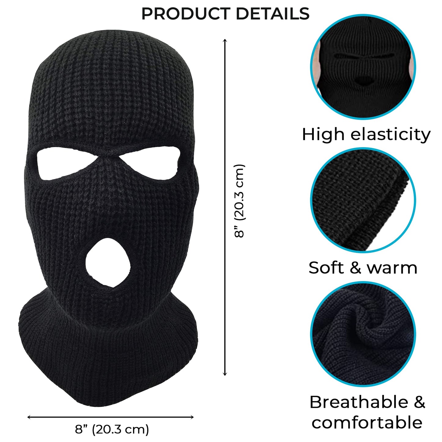 3 Hole Knitted Full Face Ski Mask Winter Balaclava Face Cover for Outdoor Sports