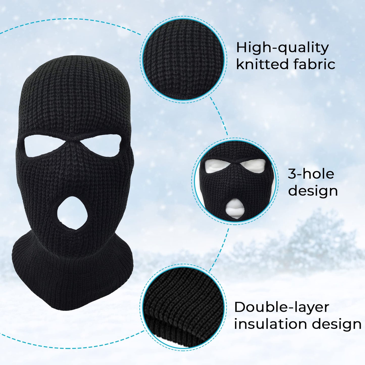 3 Hole Knitted Full Face Ski Mask Winter Balaclava Face Cover for Outdoor Sports
