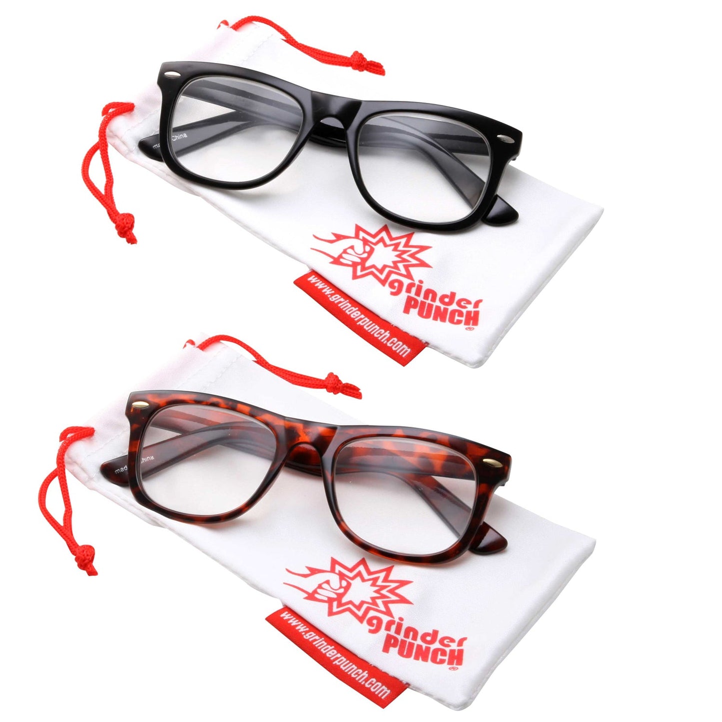 grinderPUNCH 2 Pack High Magnification Reading Glasses Strong Power Readers
